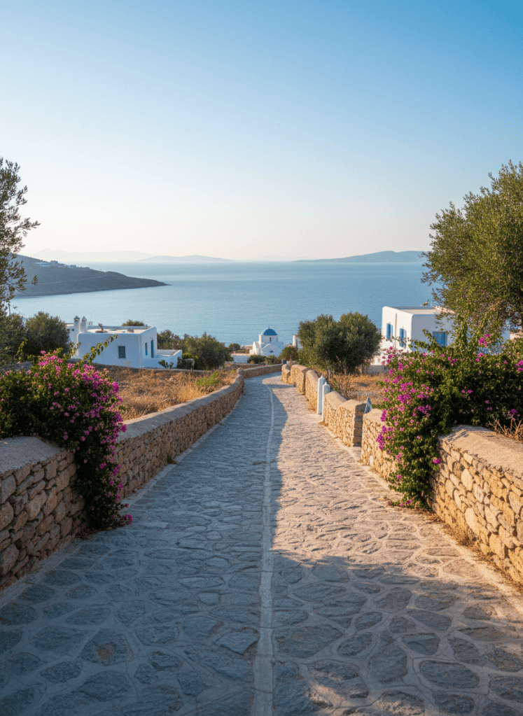 Quiet running route overlooking the Aegean Sea on Naxos