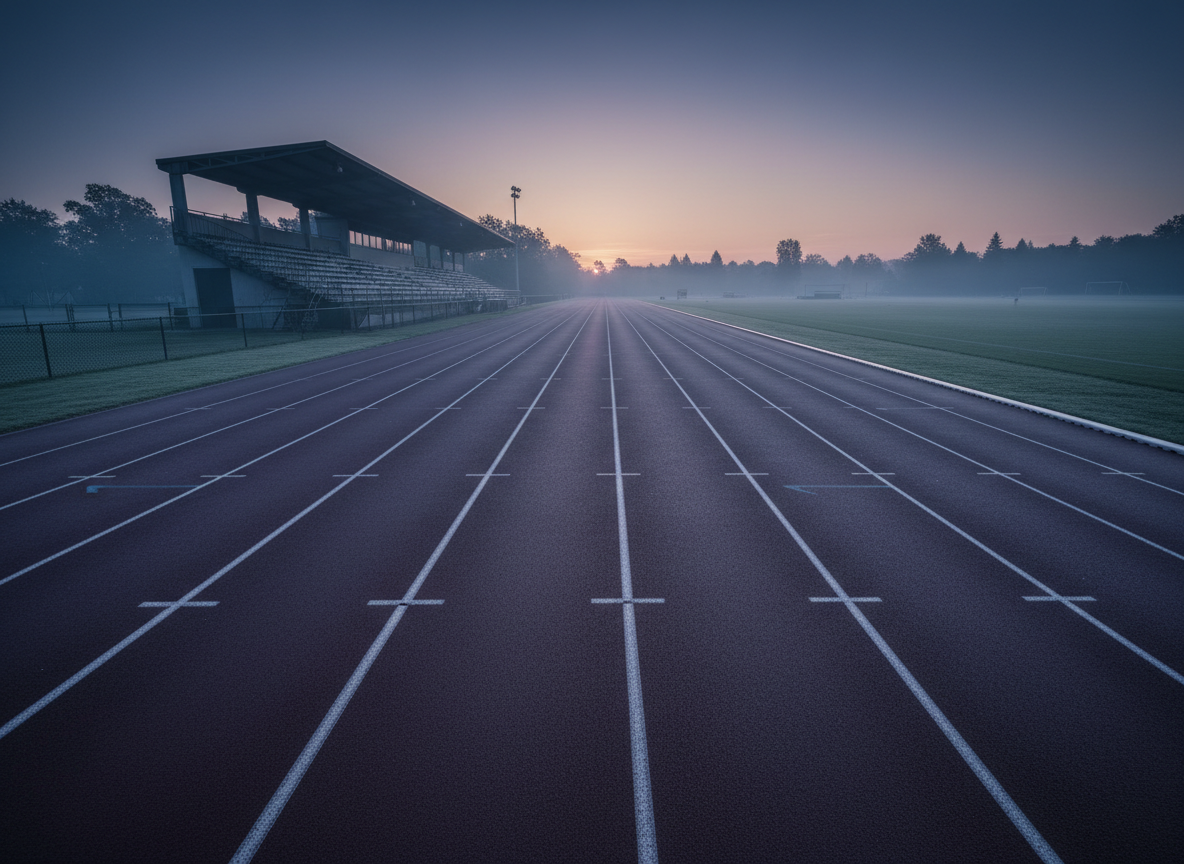 Empty running track at dawn