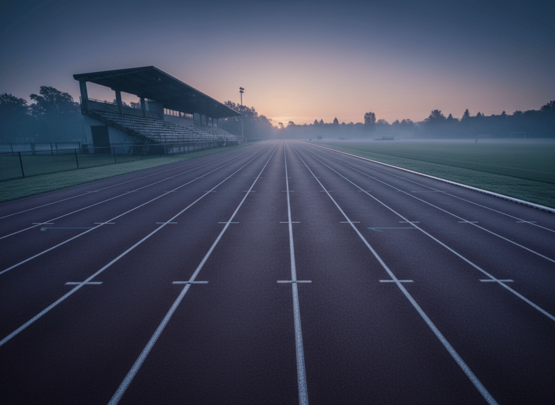 Empty running track at dawn