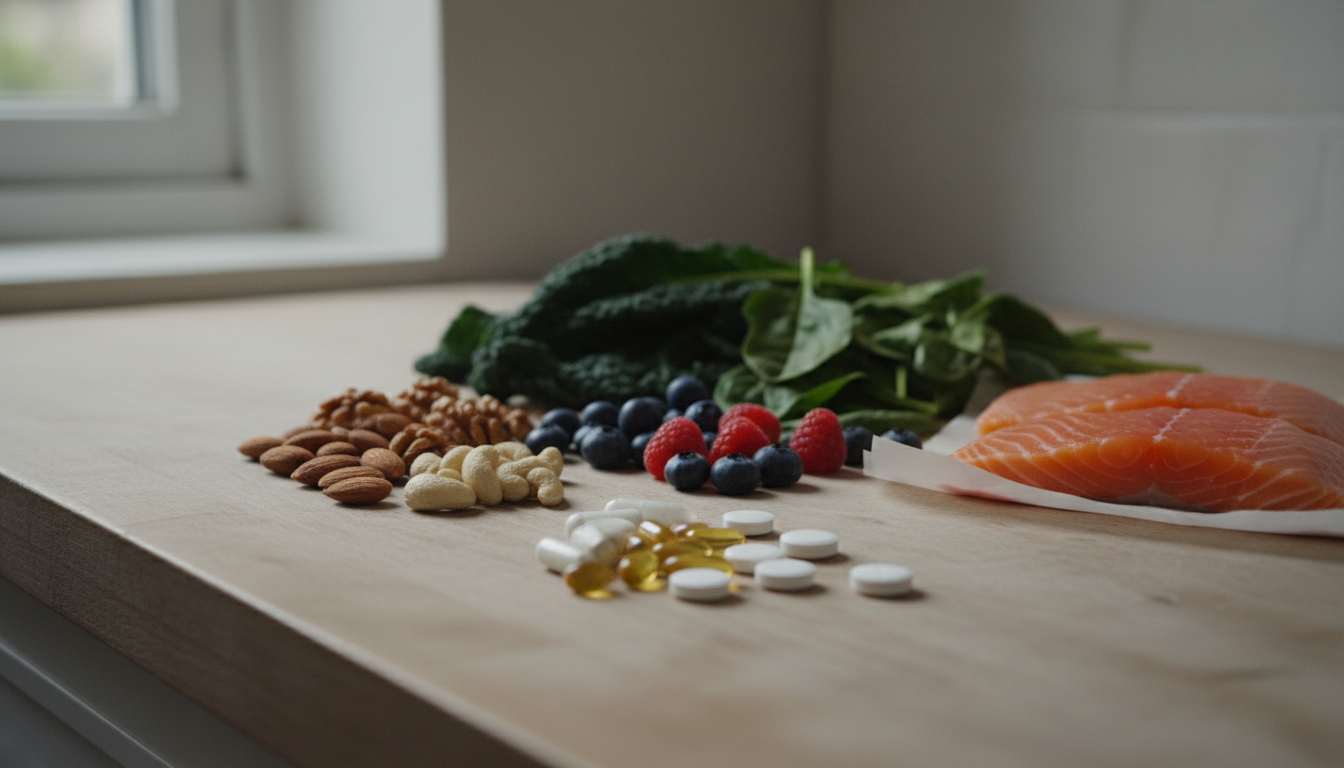 Generic supplements alongside a selection of whole foods